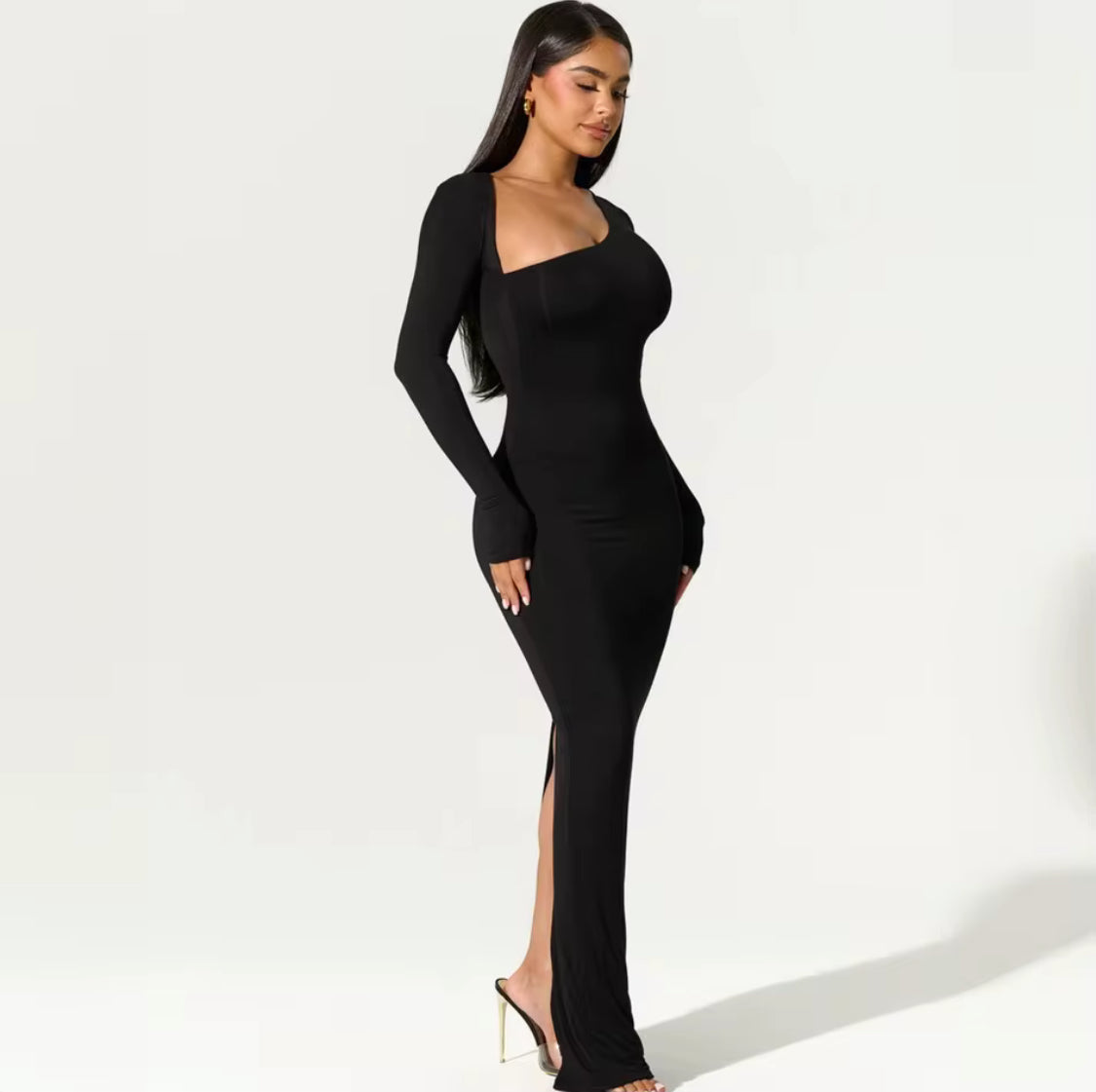 Skyland Black - Slit Maxi Dress