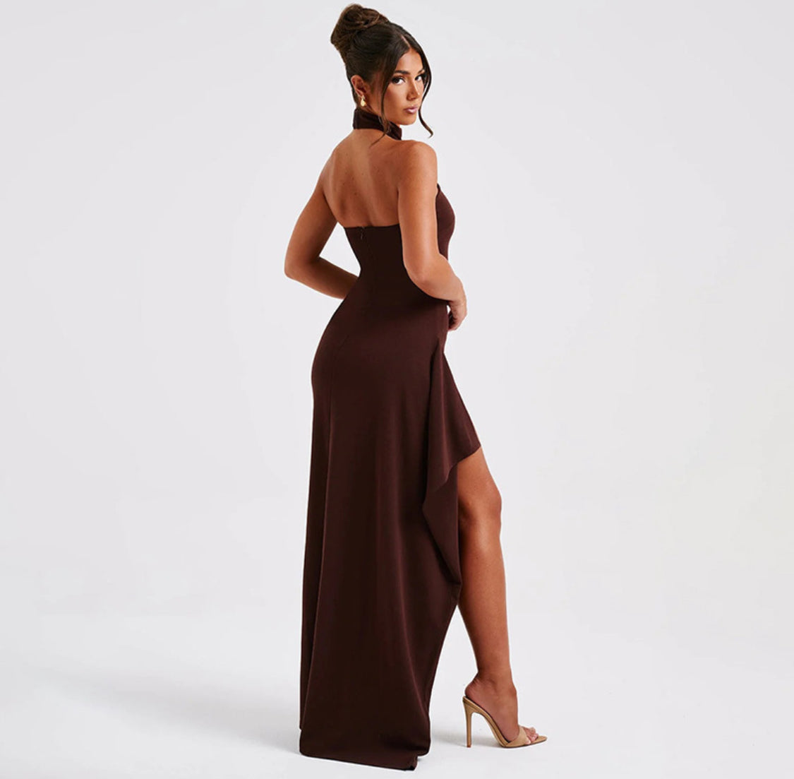 Choco Brown Off-Shoulder - Maxi Dress