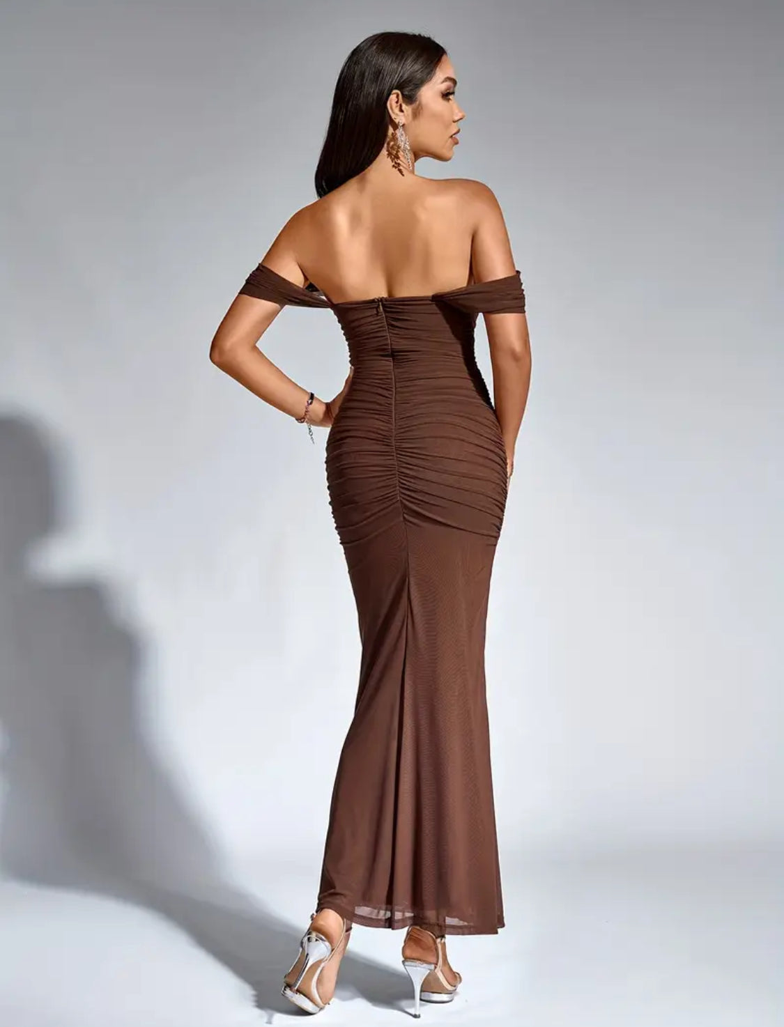 Hazelnut Grace - Off-Shoulder Maxi Dress