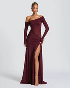 Classic Wine - Backless Skew Collar Dress