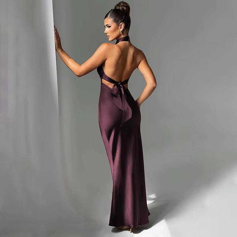 Deep Plum - Backless Evening Gown
