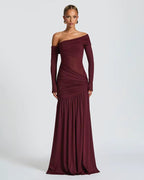 Classic Wine - Backless Skew Collar Dress