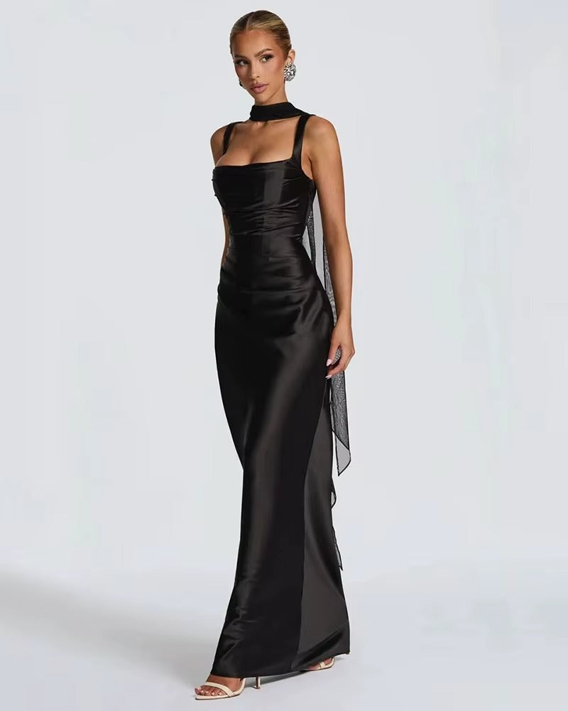 Noir Elegance - Satin Gown