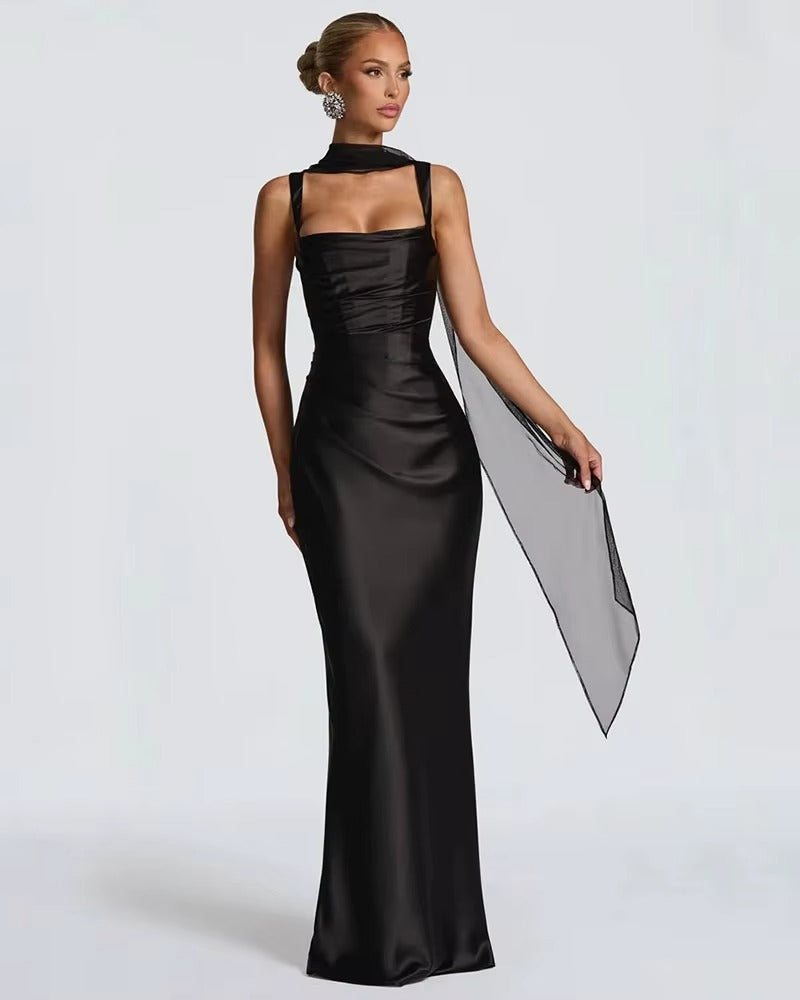 Noir Elegance - Satin Gown