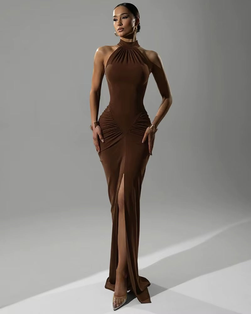 Mocha Brown - Sleeveless Evening Gown
