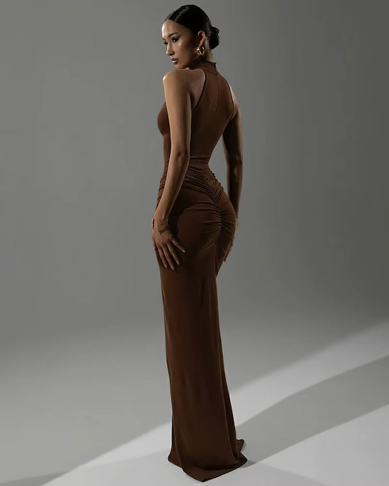 Mocha Brown - Sleeveless Evening Gown