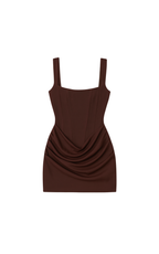 Brown Ruched Bandage - Mini Dress