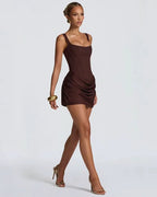 Brown Ruched Bandage - Mini Dress