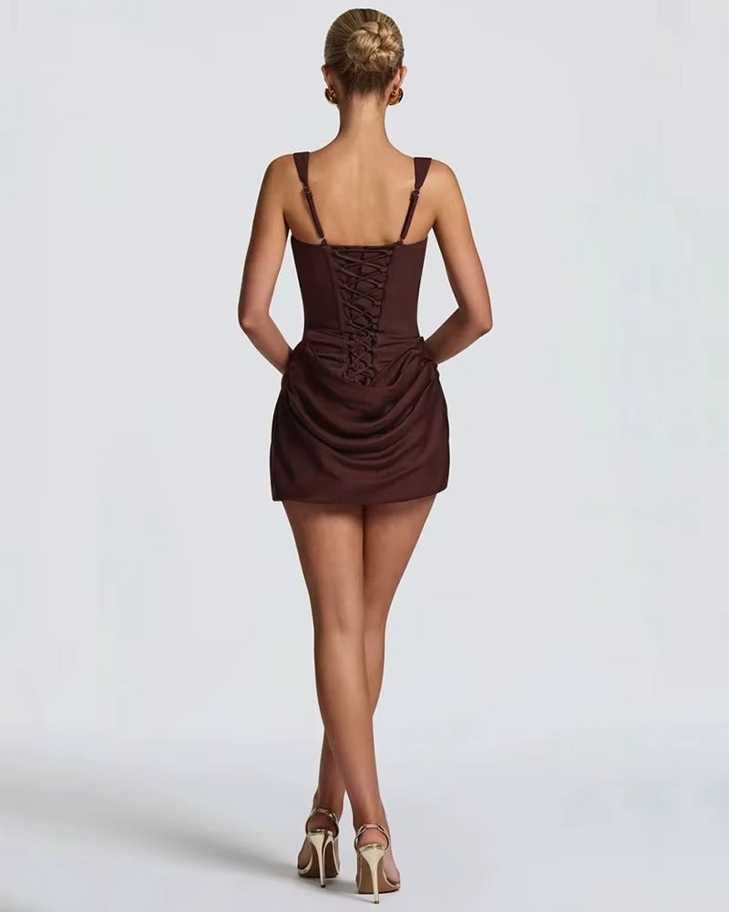 Brown Ruched Bandage - Mini Dress